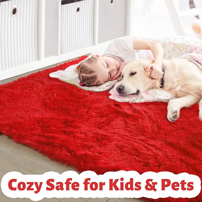 Amdrebio Red Area Rugs for Living Room Bedroom Decor, Christmas Rug 5x8 - Image 2