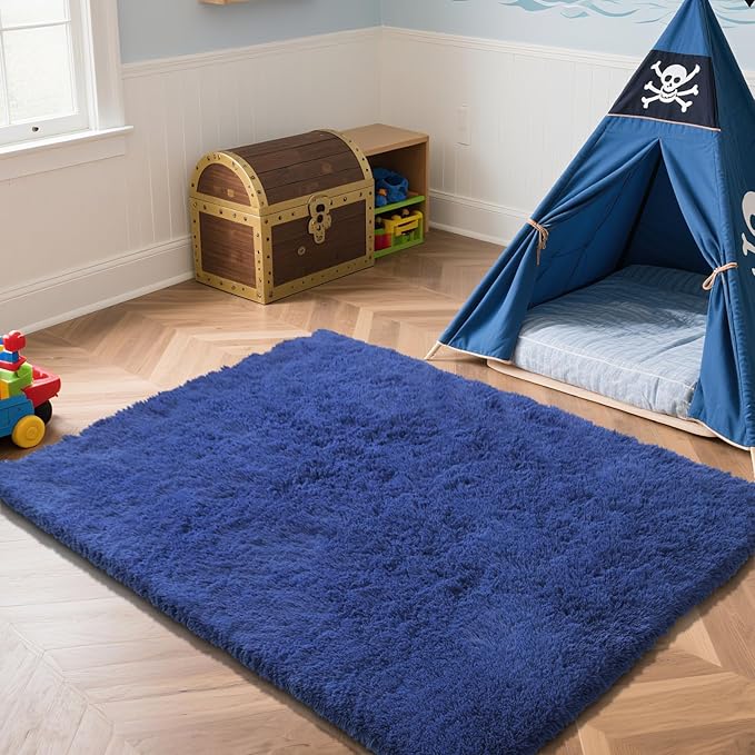 Blue Fluffy Rug Shaggy Area Rug, 5x8 Area Rugs by Yongyangjuxi