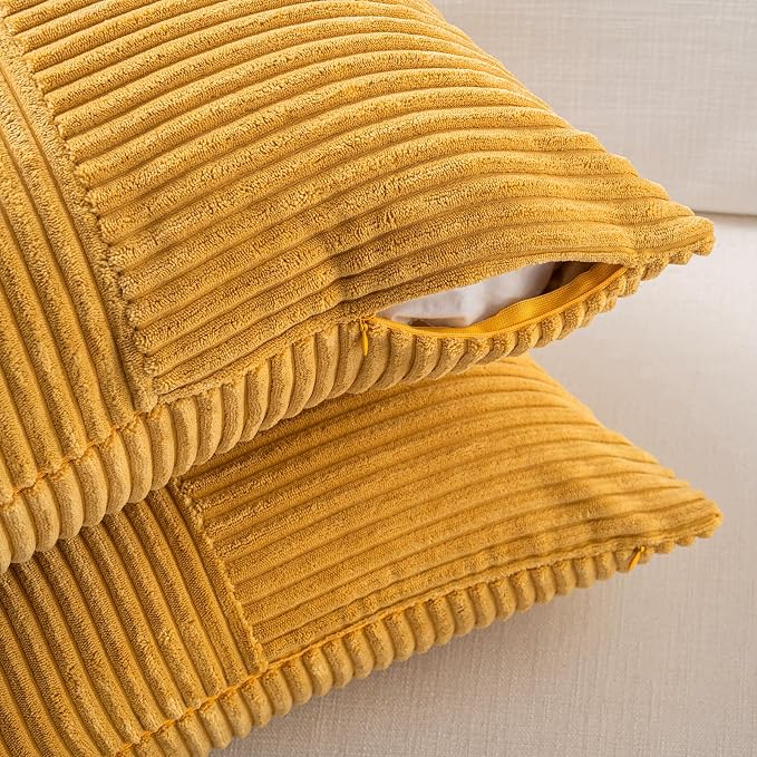 Fancy Homi 2 Packs Gold Yellow Decorative Throw Pillow Covers 22x22 Inch - Image 4