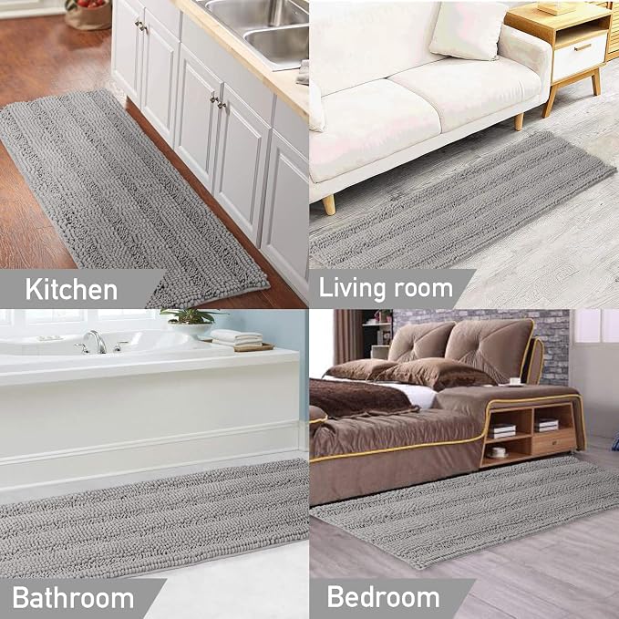 Turquoize Gray Kitchen Runner Chenille Shag Area Rug Non Slip Backing - Image 6