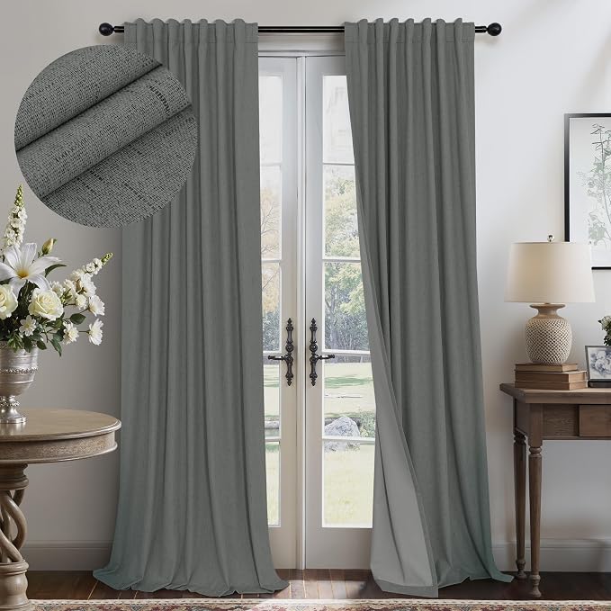 Thick Blackout Curtains for Living Room 2 Panels Set 90 Inches Long Faux Linen by Pitalk