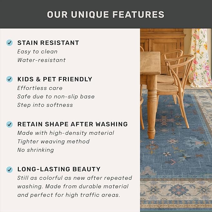 Blue 2x3 Washable Rug for Entryway Indoor, Kitchen Floor Waterproof, Powder Room - Image 7