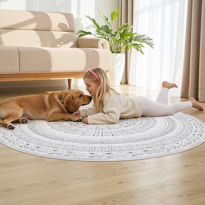 cotiled 5x5 Round Area Rug Living Room: Washable Boho Rugs - Image 7