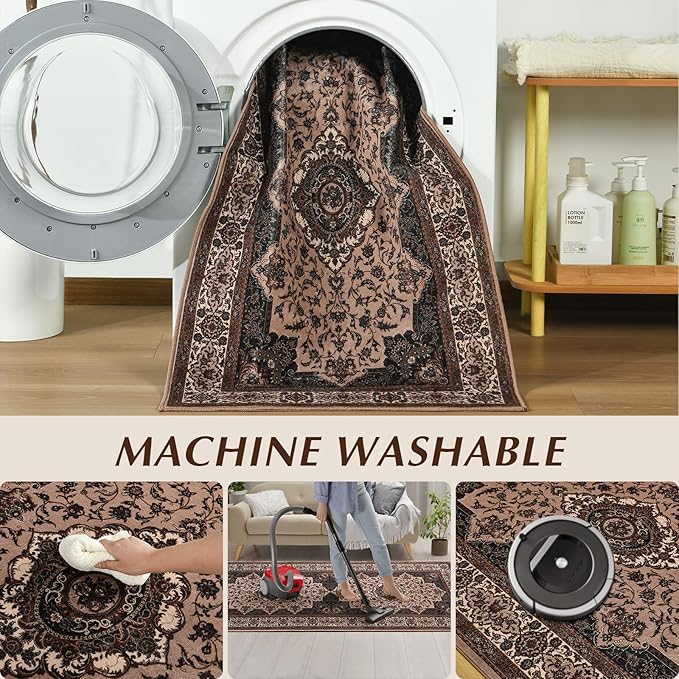 Runner Rug for Bedroom, 2x6Ft Machine Washable Area Rugs, Vintage Non-Slip Low - Image 3