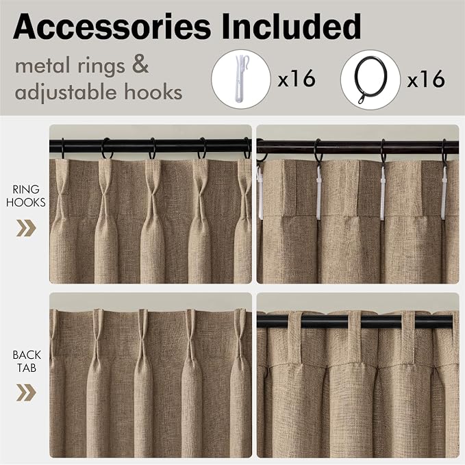 MIULEE Pinch Pleated Thick Linen Curtains 102 Inches Long 2 Panels - Image 8