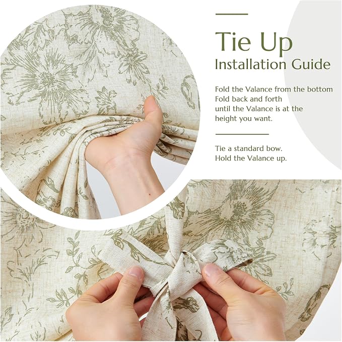 jinchan Tie Up Curtain Double Layer Linen Roman Shades Valance Curtain Floral - Image 6
