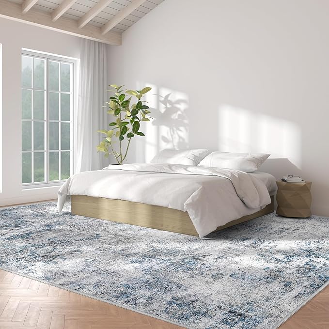 Abstract 10x14 Washable Rug: Modern Non Slip Area Rug Soft Carpet Foldable - Image 2