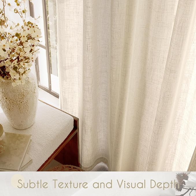 Greyish Beige Linen Curtain 90 inch Length 2 Panels Set Back Tab Light - Image 4