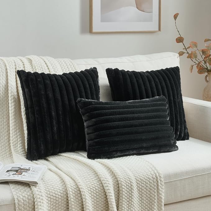 FUTEI Black Decorative Throw Pillow Covers Set of 2, 12x20 Inch Soft Fluffy - Image 4