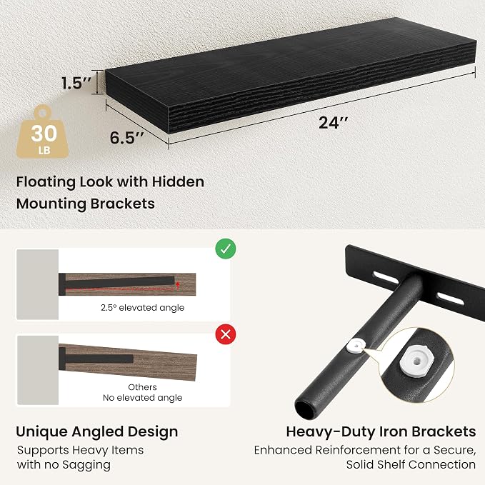 Fun Memories Floating Shelves for Wall, Rustic Wood Wall Mounted Shelves for - Image 3