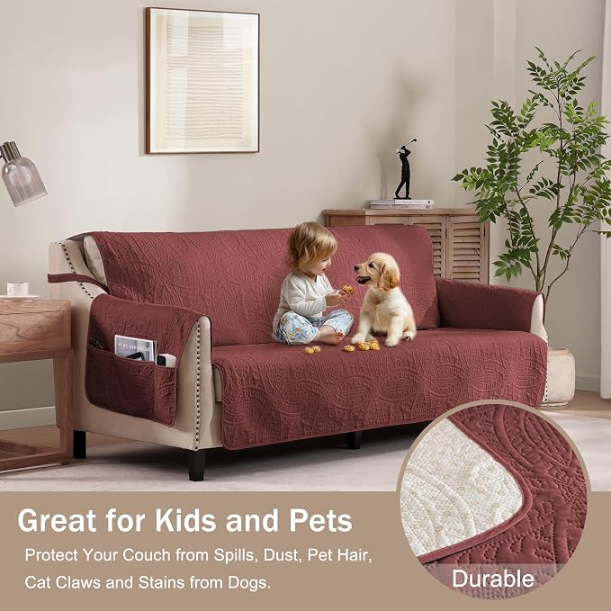 Red Loveseat Covers for 2 Cushion Couch, Water-Repellent Covers for Love Seat - Image 2