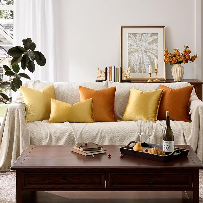 GIGIZAZA Golden Throw Pillow Covers 18x18 Decorative Velvet Cushion Covers Pack - Image 7