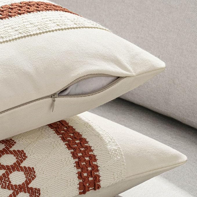 MIULEE Set of 2 Rust Decorative Pillow Covers 20x20 Inch Farmhouse Rustic Boho - Image 5