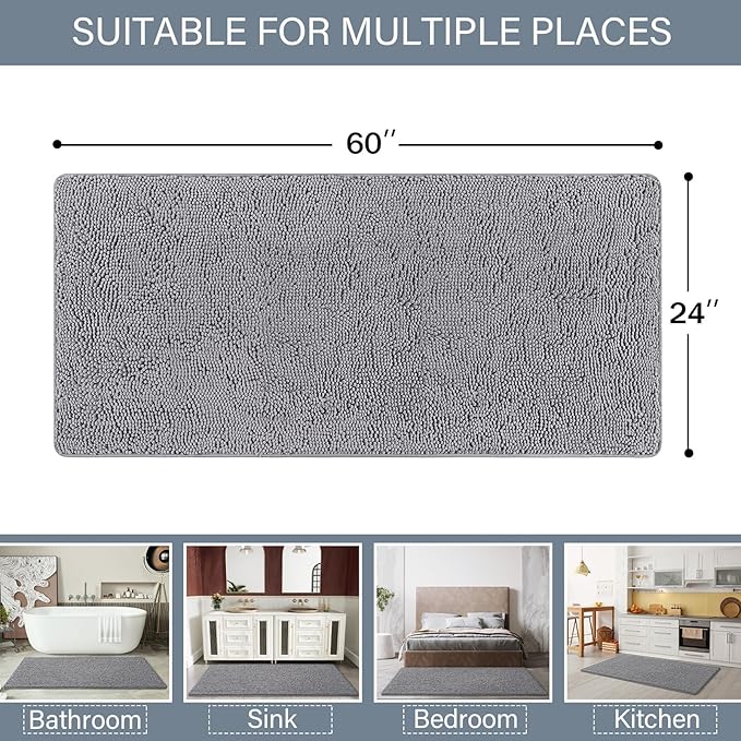 LOCHAS Luxury Bathroom Rug Shaggy Bath Mat 24 x 60 Inch, Washable Non Slip Bath - Image 2