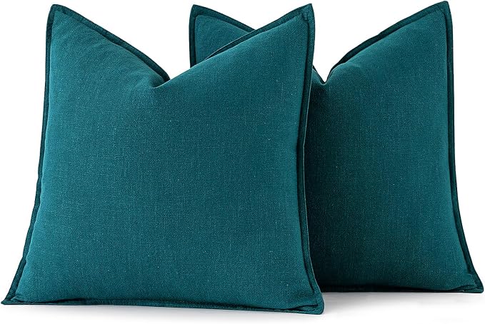 MIULEE Decorative Linen Pillow Covers 20x20 Inch Teal Blue ​Boho Farmhouse​ - Image 6