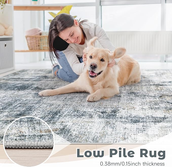 5x7 Area Rug for Living Room: Washable Abstract Soft Rugs Non Slip Modern Stain - Image 7