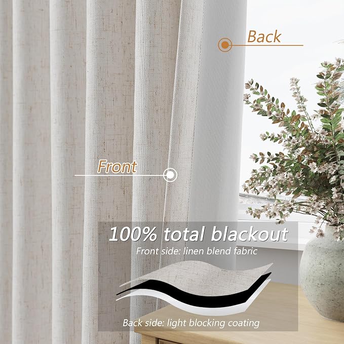 Guken Light Beige 100% Blackout Curtains 112 Inch Length 2 Panels Set Neutral - Image 4