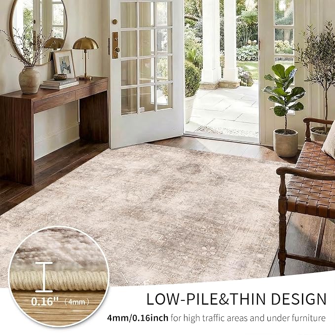 Vintage 8x10 Beige Brown Rug for Living Room, Washable Large Neutral Area Rugs - Image 7