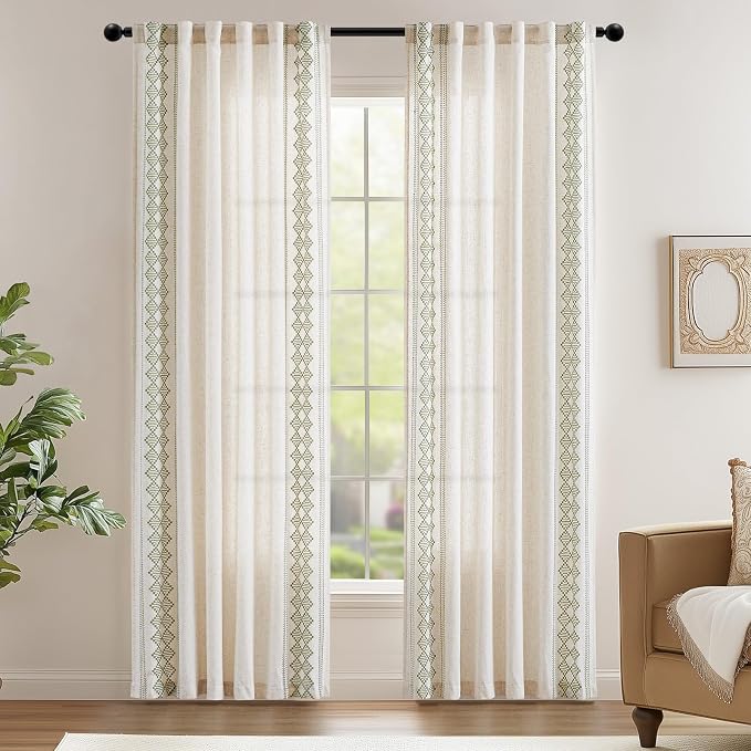 jinchan Boho Curtains Linen Blend Beige Farmhouse Curtains 84 Inches Long - Image 2