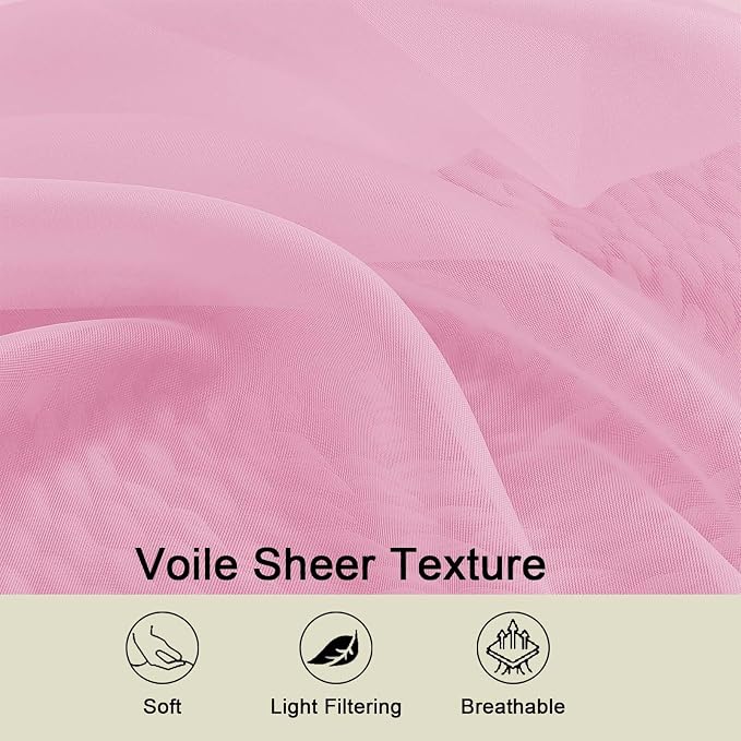 Pink Sheer Curtain for Bedroom Living Room 78 Inches Long 2 Panels Set - Image 3