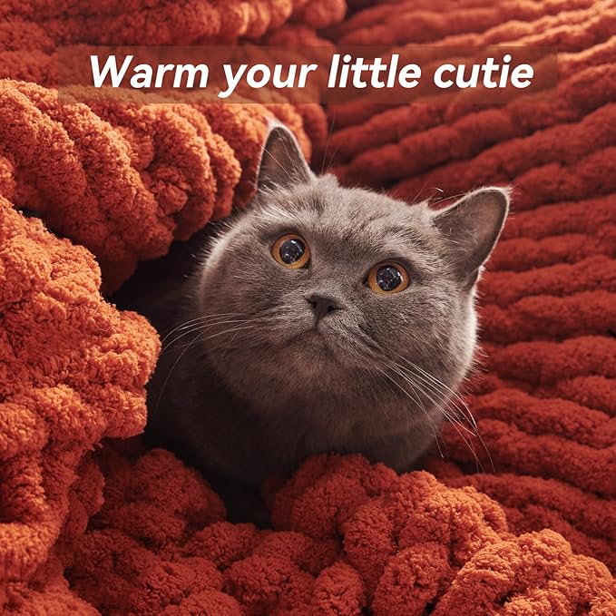 Negwoo Chunky Knit Throw Blanket, Handmade Orange Crochet Big Thick Blanket - Image 4