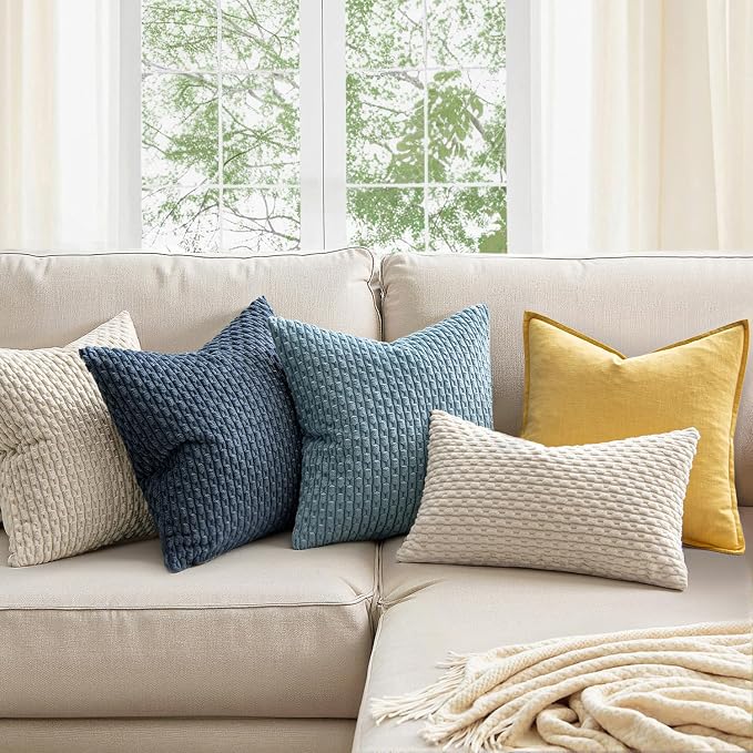 MIULEE Pack of 2 Decorative Throw Pillow Covers 18x18 Inch Soft Boho Striped - Image 2
