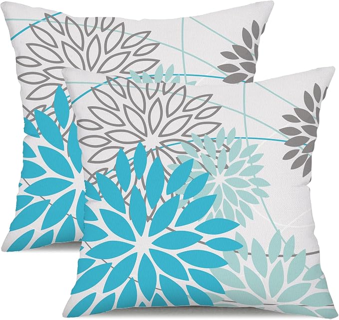 DFXSZ Outdoor Waterproof Summer Pillow Covers 18x18 Set of 2 Blue Floral by DFXSZ
