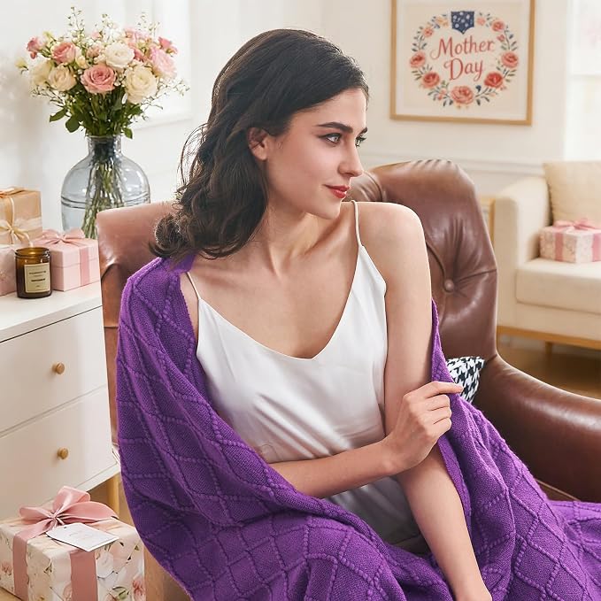 inhand Purple Knitted Throw Blanket - Image 2