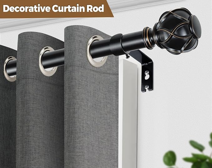 KAMANINA Black Curtain Rod 32 to 58 Inch, Adjustable Heavy Duty Curtain Rods - Image 5