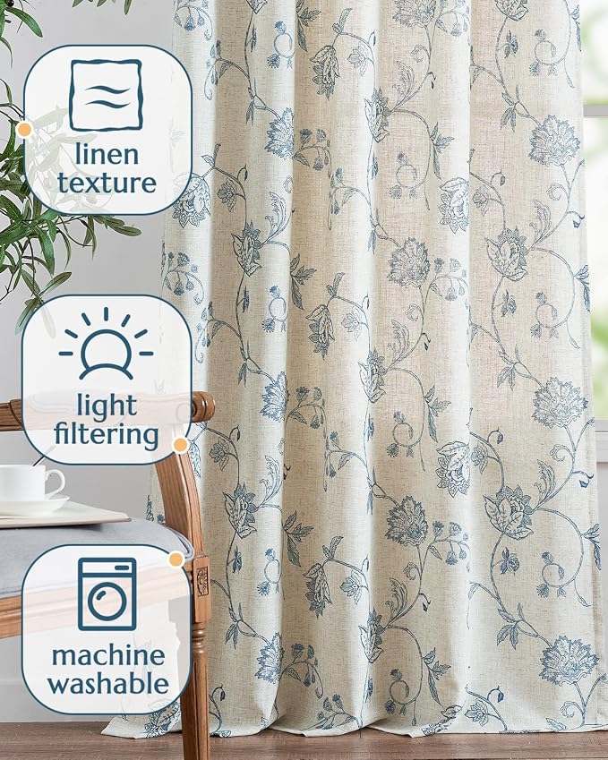 jinchan Linen Curtains Floral Curtain 84 Inch Length - Image 4