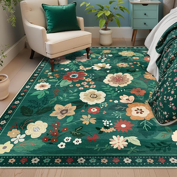 RELEANY Floral Nursery 5x7 Area Rugs Washable Print Boho Cute Carpet Non Slip - Image 6