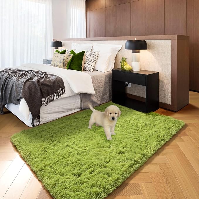Grass Green Runner Rugs for Bedroom Decor Aesthetic, Fluffy Shag Area Rug 3x5 - Image 7