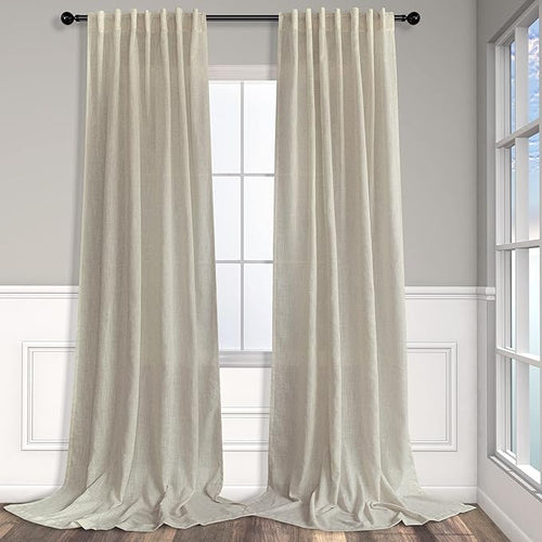 102 Inch Linen Curtains for Living Room Dinning 2 Panels Back Tab Pocket Light by Pitalk