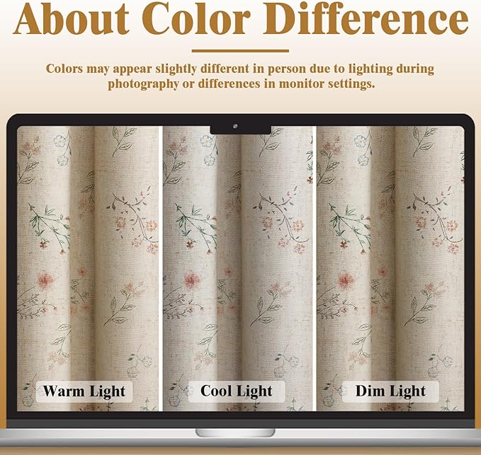 Boho Floral 100% Blackout Curtains 90 Inch Length 2 Panels Set, Linen Texture - Image 5
