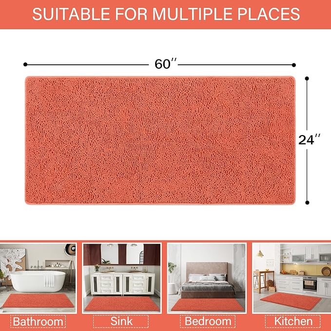 LOCHAS Luxury Bathroom Rug Shaggy Bath Mat 24 x 60 Inch, Washable Non Slip Bath - Image 2