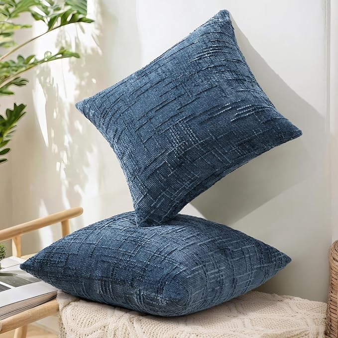 decorUhome Navy Blue Chenille Throw Pillow Covers 16x16 Set of 2 Textured Soft - Image 8
