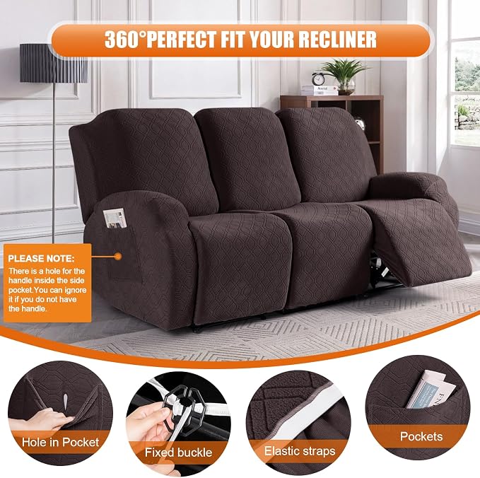 VANSOFY Recliner Sofa Covers, 3-Pieces Stretch Reclining Couch Covers - Image 5