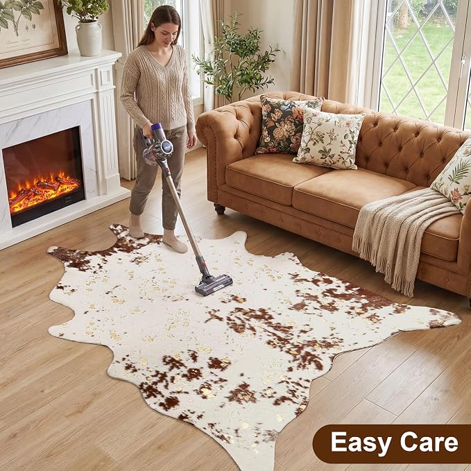JONIYEAR Large Durable Faux Cowhide Area Rug 4.9 x 6.56 Feet, Premium Cow Print - Image 4