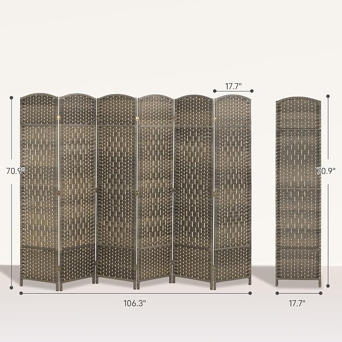 HOMCOM Room Divider, 6 Ft 6 Panel Folding Privacy Screen, Hand-Woven PP Wall - Image 7
