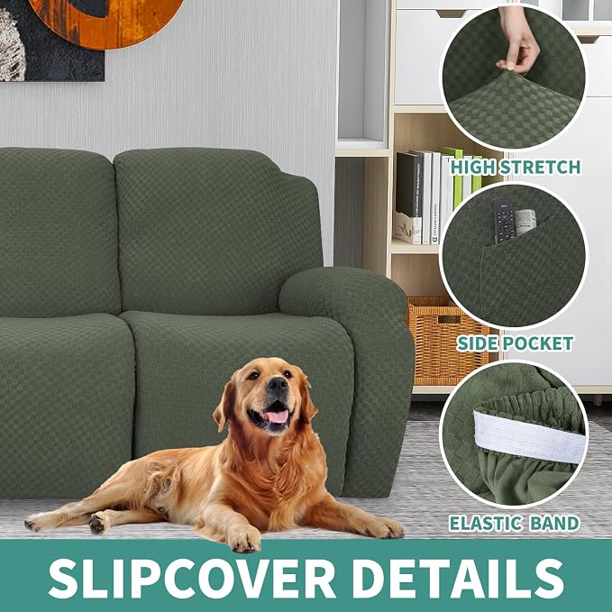 YEMYHOM 8 Pieces Stretch Recliner Sofa Cover Latest Jacquard Reclining Couch - Image 4