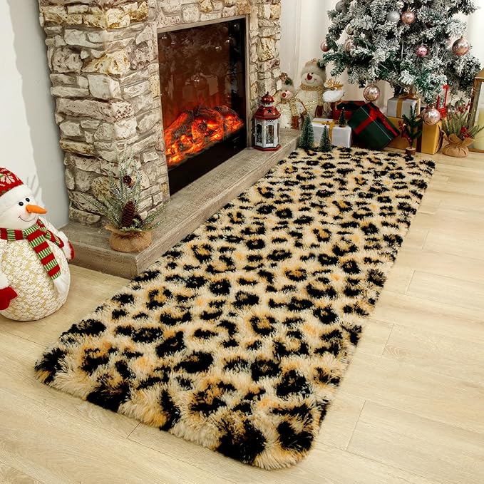 Amearea Soft Runner Rugs for Bedroom, 2x6 Feet Fluffy Leopard Runner Rug - Image 7