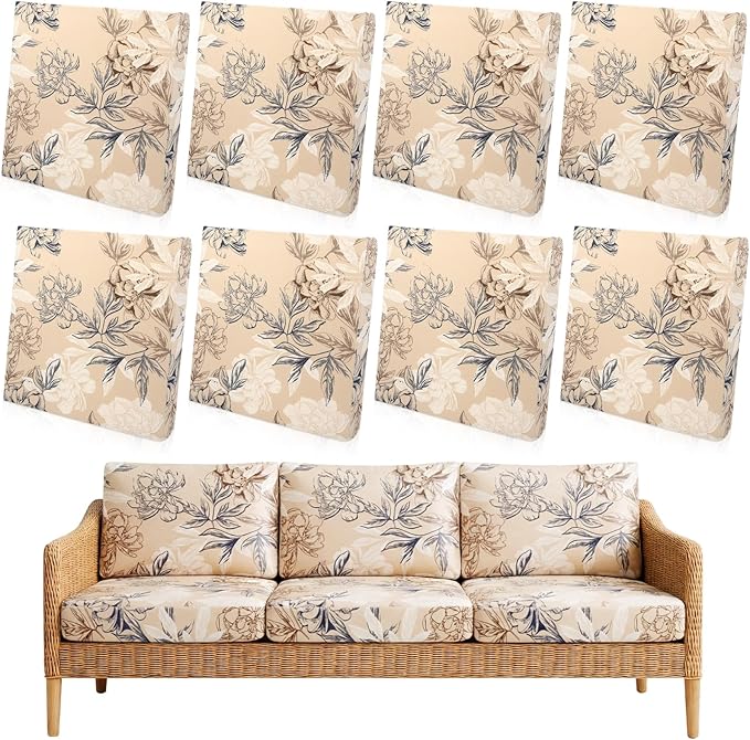 Tegeme 8 Pcs Stretch Printed Sofa Cushion Covers Outdoor Floral Couch Covers by Tegeme