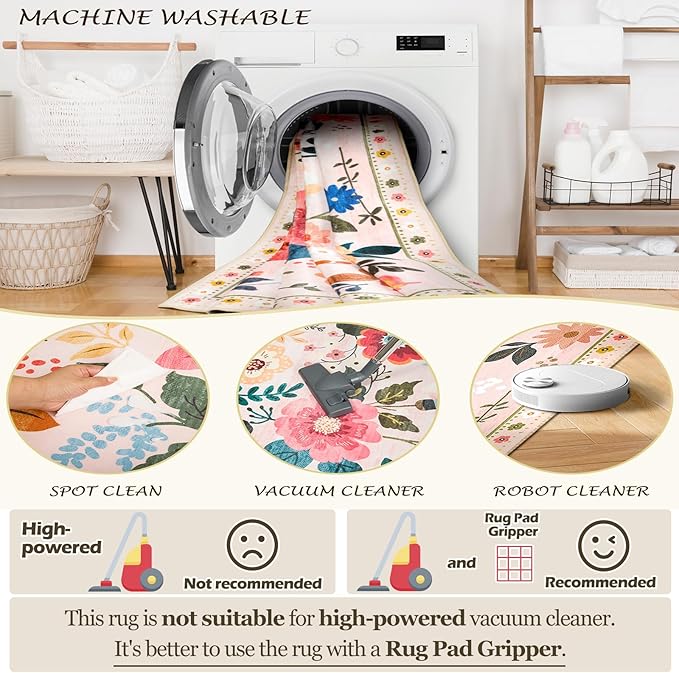 RELEANY Floral Nursery 2x4 Area Rugs Washable Print Boho Cute Carpet Non Slip - Image 7