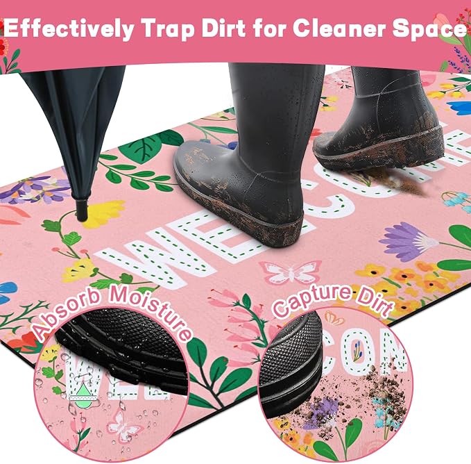 Likiyol Floral Door Mat Outside Entrance, Colorful Flower Welcome Mat Front - Image 5