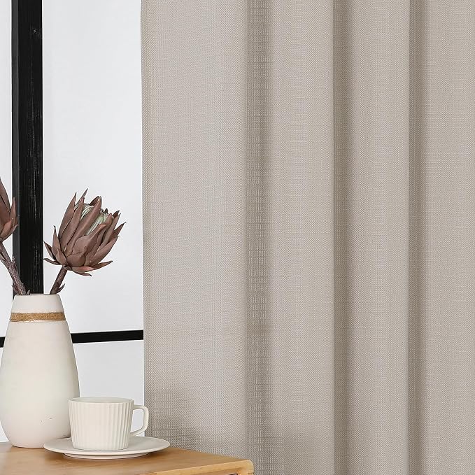 Chyhomenyc Curtains 54 Inch Length 2 Panels, Faux Linen Textured Semi Sheer - Image 8