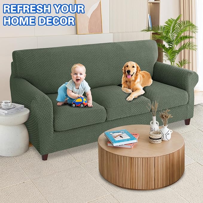 MAXIJIN 4 Piece Couch Covers for 3 Cushion Couch Super Stretch Non Slip Couch - Image 2
