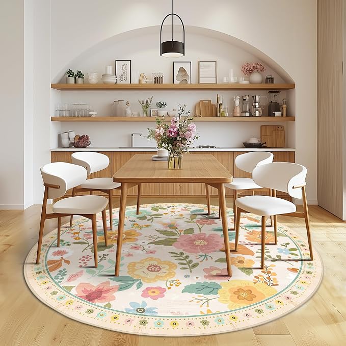 RELEANY Floral Nursery 4ft Area Rugs Washable Print Boho Cute Carpet Non Slip - Image 8