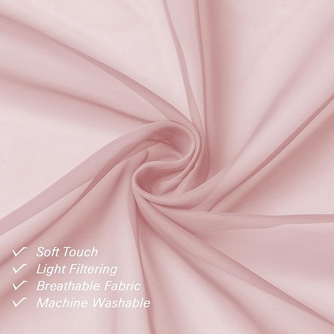 Lecloud Blush Pink Sheer Curtains 63 Inch Length 2 Panels, Light Filtering - Image 6