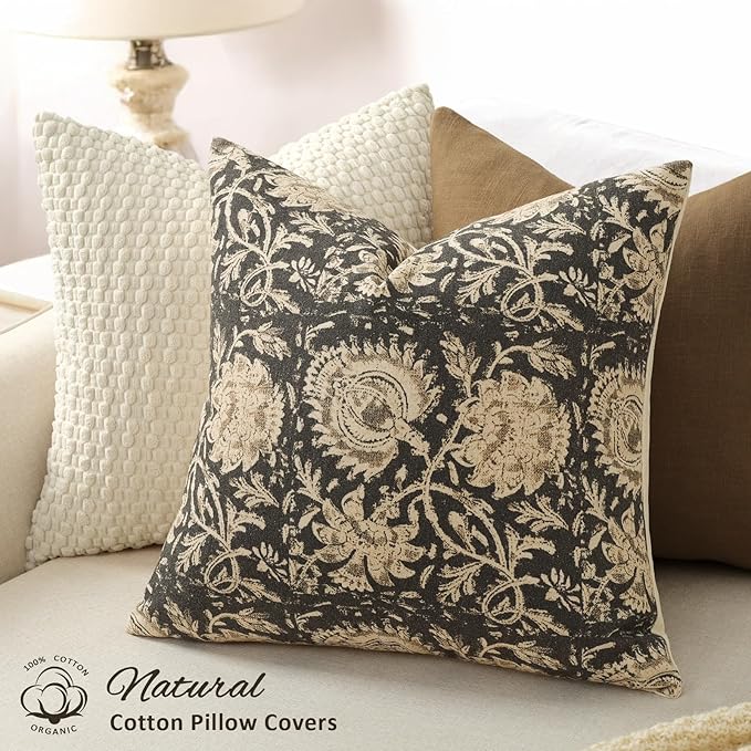 Vintage Floral Print Throw Pillow Covers 24x24 Set of 2 Neutral Modern - Image 2
