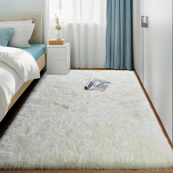 Amdrebio Ivory Area Rugs for Living Room Bedroom, 8x10 Big Large Soft Fluffy - Image 8
